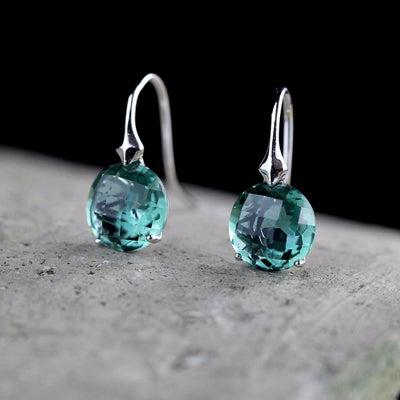 925 sterling silver natural crystal earrings silver Cutting round handmade natural green crystal for women fine jewelry charms
