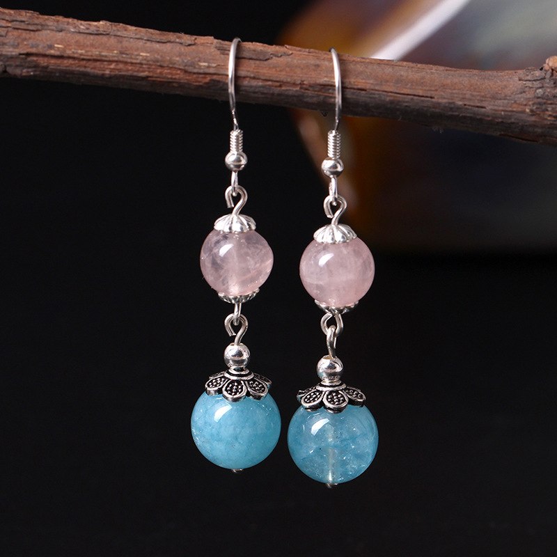 925 sterling silver natural crystal handmade drop earrigns ethnic style elegant simple design wild women earrings charms jewelry