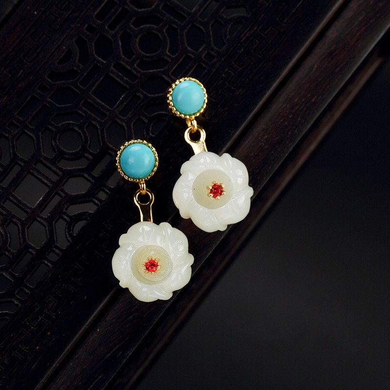 925 sterling silver natural hetian jade turquoise drop earrings designer works elegant earrings for women charms fine jewelry