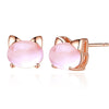 925 sterling silver natural stone 100% rose quartz cats stud earrings simple design wild earrings for women charms holid gift