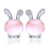 925 sterling silver natural stone 100% rose quartz rabbit stud earrings simple design wild earrings for women 2020 charms gift
