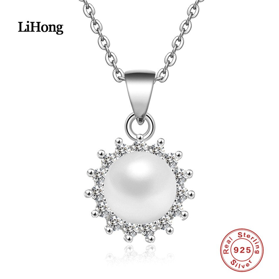 925 sterling silver necklace pearl pendant natural silver jewelry for women and 2-color 18-inch