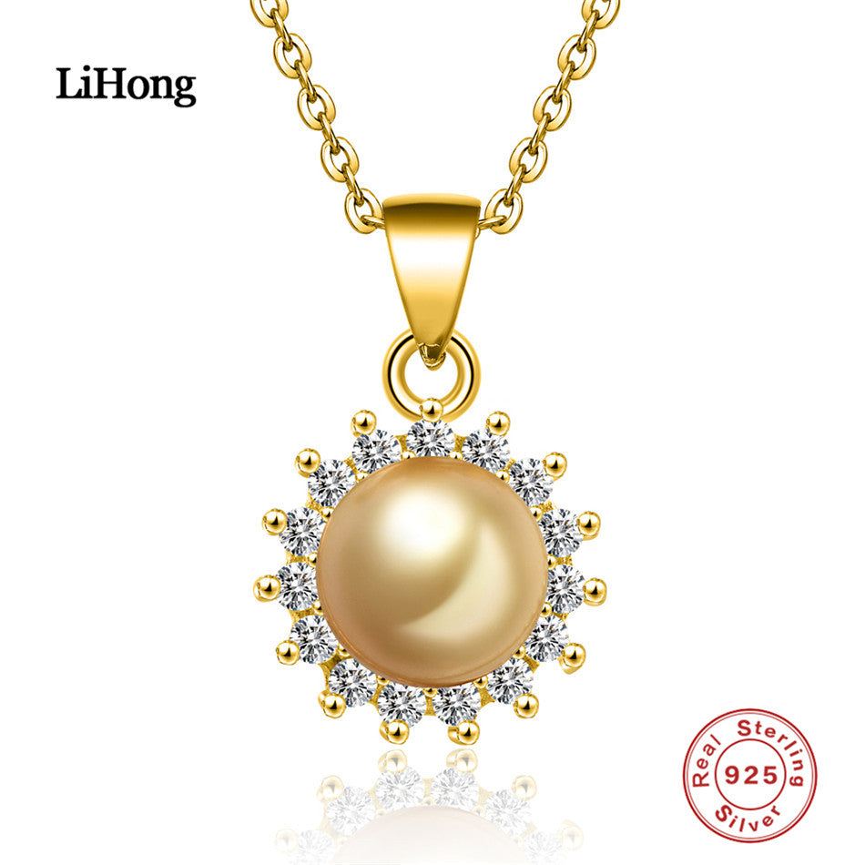 925 sterling silver necklace pearl pendant natural silver jewelry for women and 2-color 18-inch