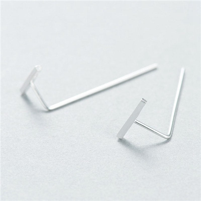 925 sterling silver original design geometric stud earrings female minimalist silverware a long word geometric earrings