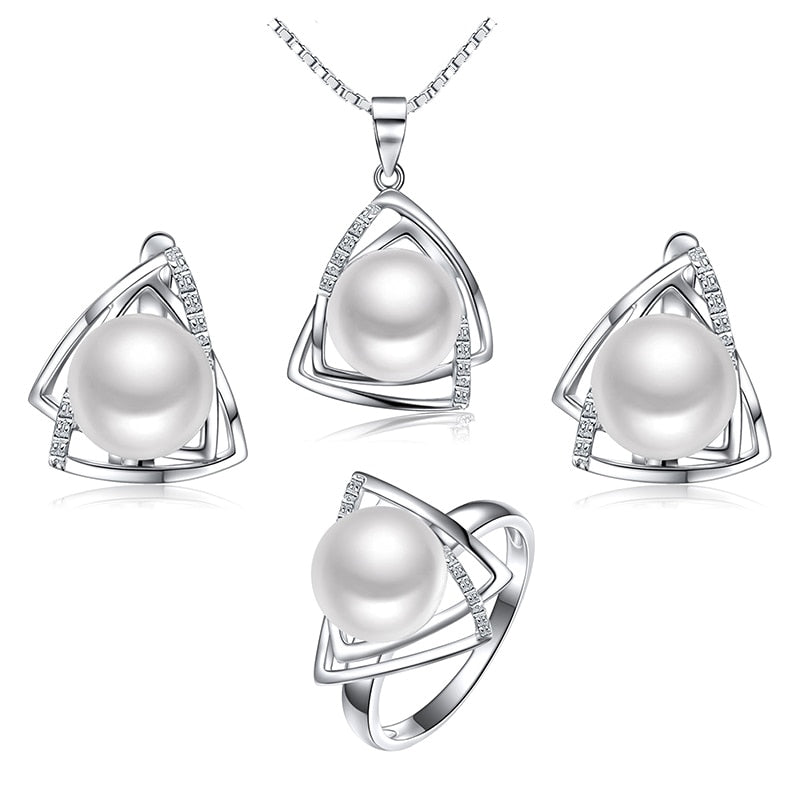 925 sterling silver pearl jewelry set include natural pearls necklace ring earring fine jewelry sets tz09044