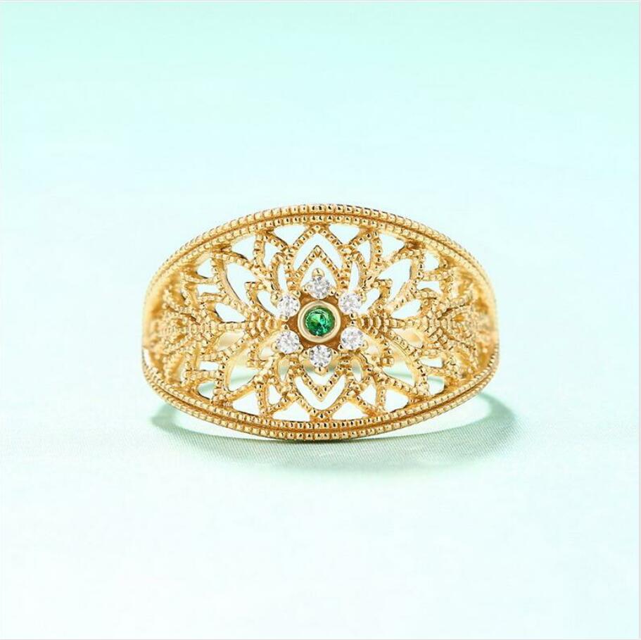 925 sterling silver red spinel green zircon light luxury jewelry female hipster personality open ring. J0121