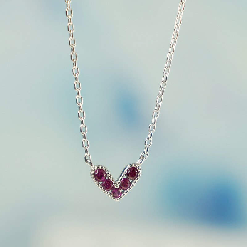 925 sterling silver red zircon heart pendants necklace simple fashion design wild elegant necklace for women charms jewelry gift