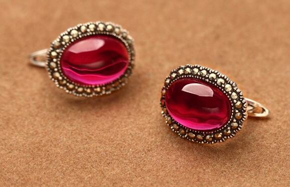 925 sterling silver silver earrings are exaggerated red pomegranate corundum RUBY EARRINGS JEWELRY female new