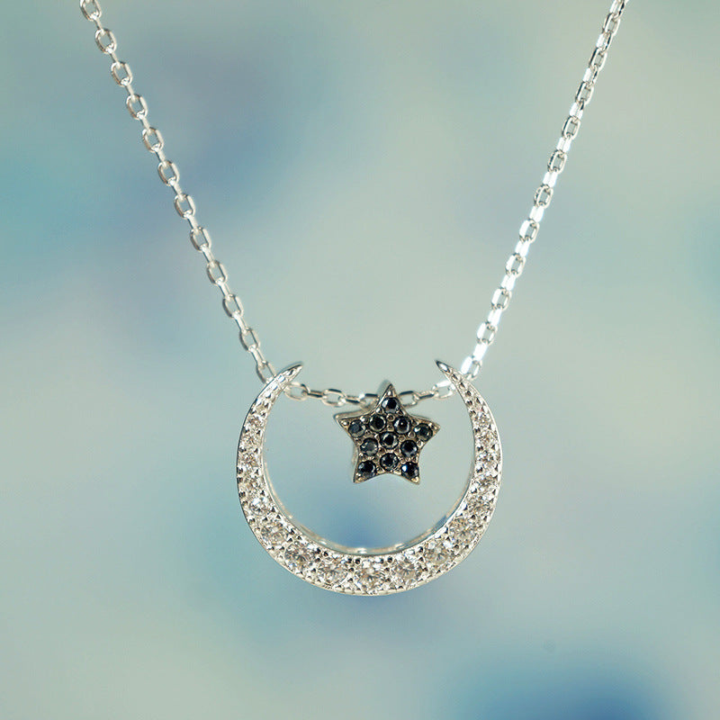 925 sterling silver star moon zircon pendants necklace double sided mosaic black white zircon necklace for women charms jewelry