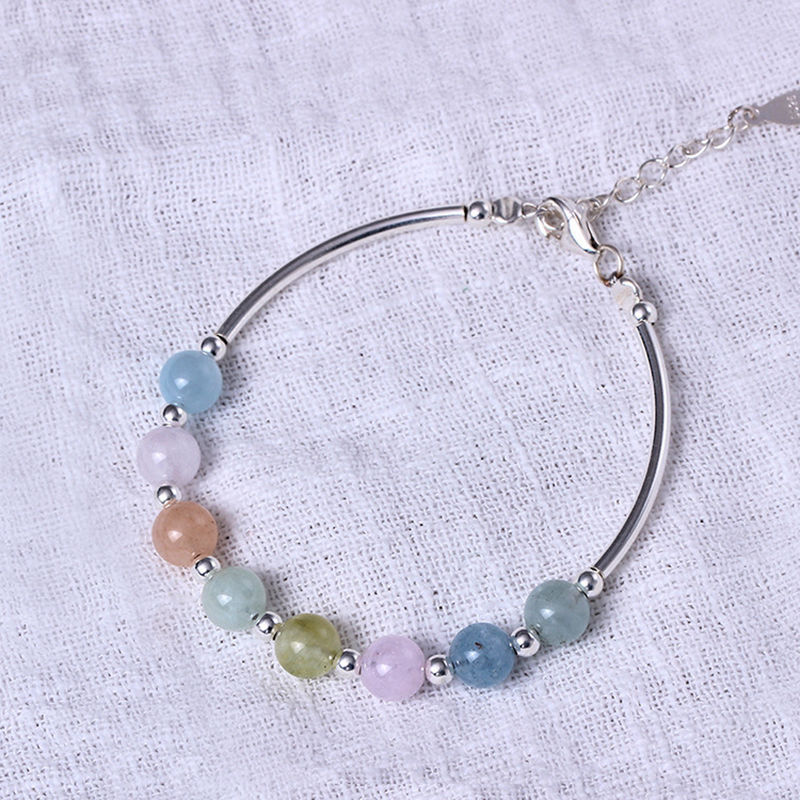 925 sterling silver sweet bracelet cute candy color quality natural Morgan stone bracelet gift silver bracelet for women