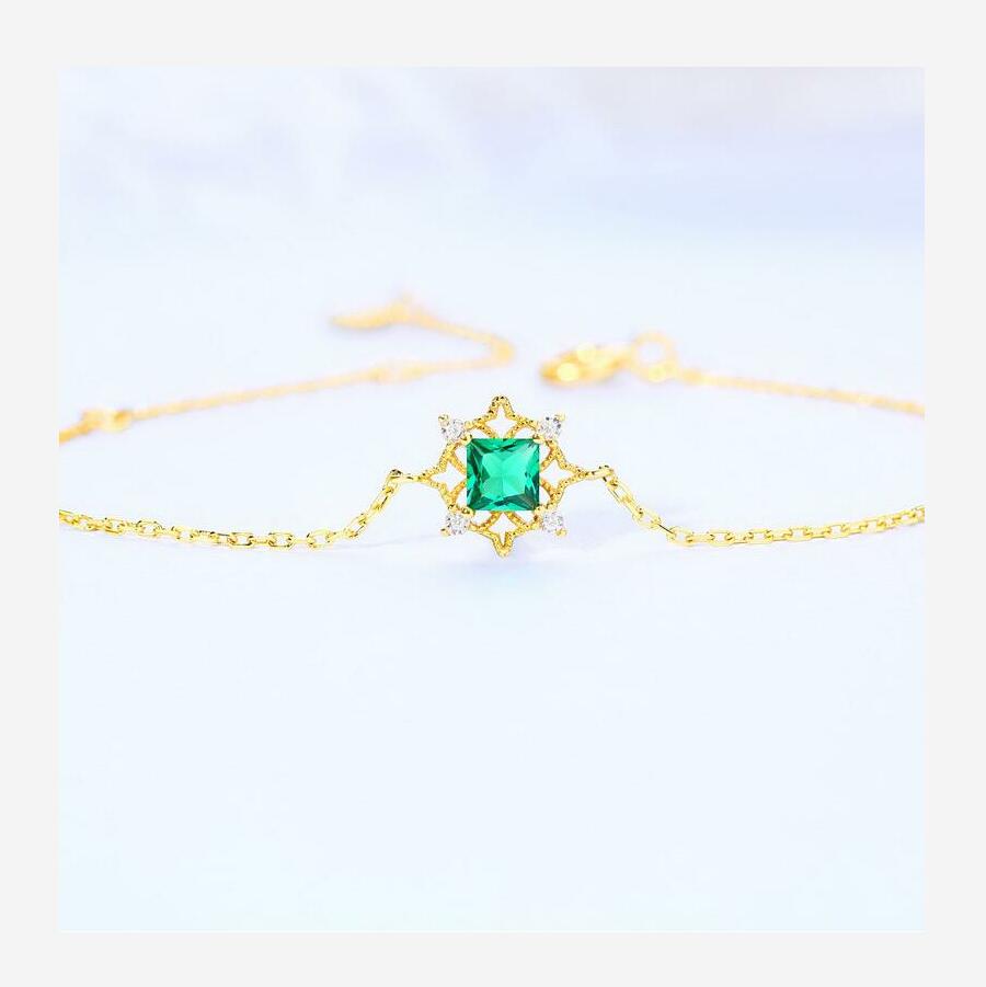 925 sterling silver temperament lady wild green zircon bracelet ladies light gold jewelry. J083
