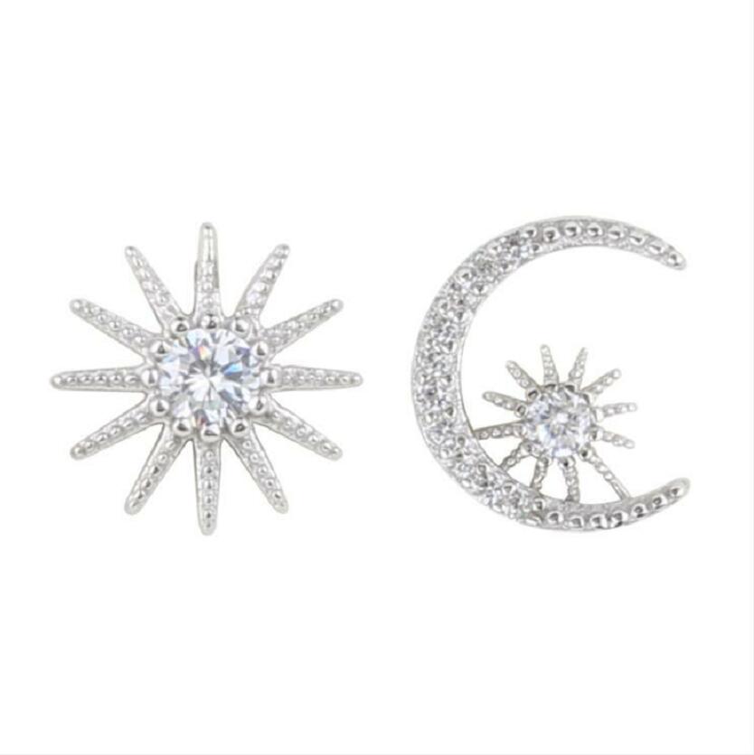 925 sterling silver temperament micro-set super flash zircon sun and moon earrings female personality earrings J0302