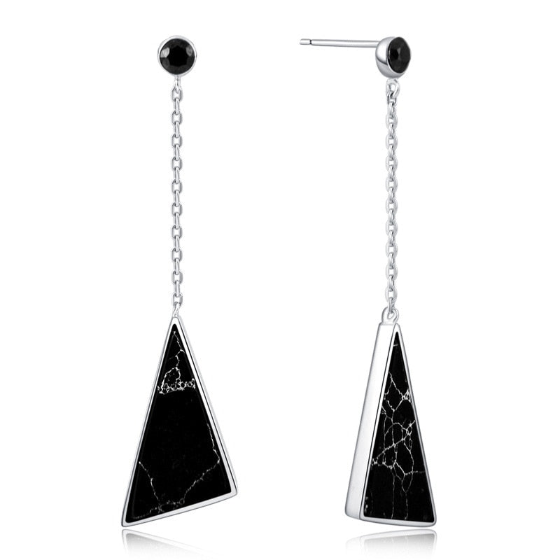 925 sterling silver triangle black-whit Turquoise drop earrings fashion jewelry simple trendy design earrings for women jewelry