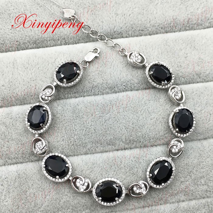 925 sterling silver with 100% natural Sapphire bracelet Fashion jewelry Mother a gift Blue gems