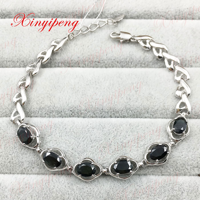 925 sterling silver with 100% natural Sapphire bracelet Fashion jewelry Mother a gift Blue gems
