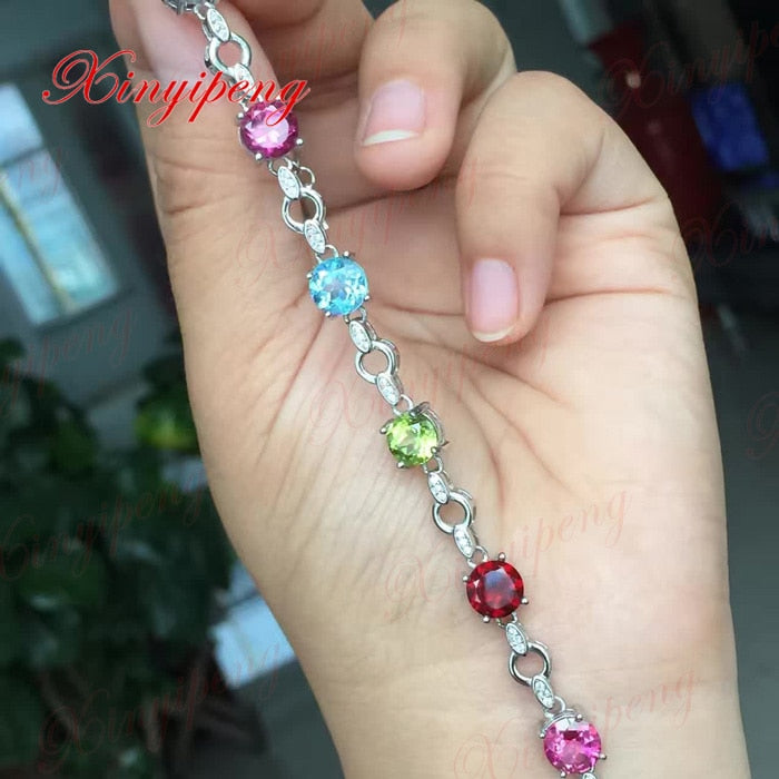 925 sterling silver with 100% natural Topaz stone Garnet peridot amethyst bracelets women Fine jewelry