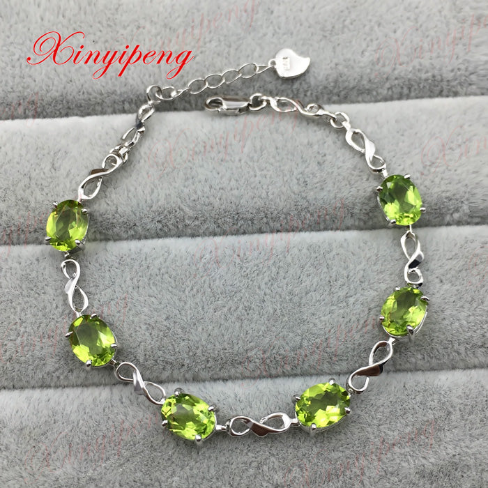 925 sterling silver with 100% natural peridot bracelets women Fashion is pure and fresh Colored gems