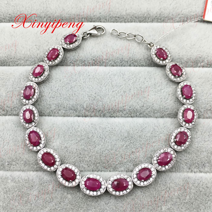 925 sterling silver with 100% natural ruby bracelet Fashion jewelry Mother a gift affordable