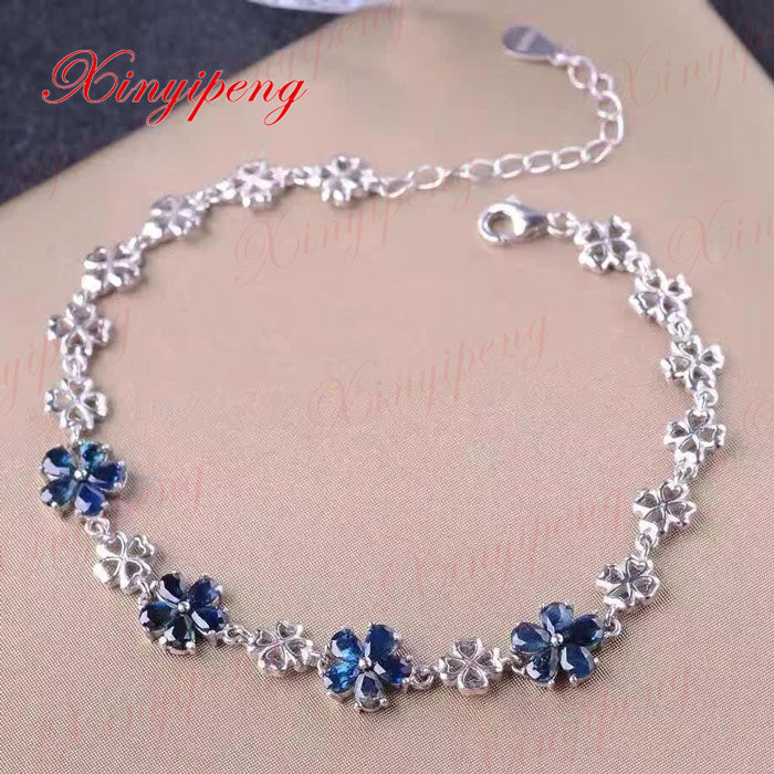 925 sterling silver with 100% natural sapphire bracelet women with Luxury and generous A wedding gift
