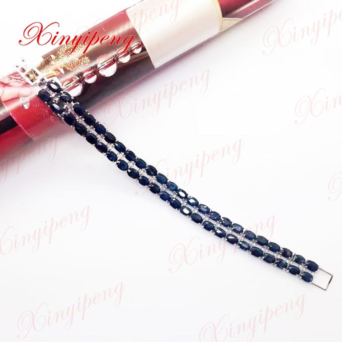 925 sterling silver with 100% natural sapphire bracelet women with Luxury and generous A wedding gift
