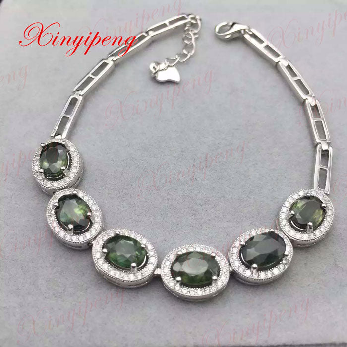 925 sterling silver with 100% natural sapphire bracelet women with Luxury and generous A wedding gift