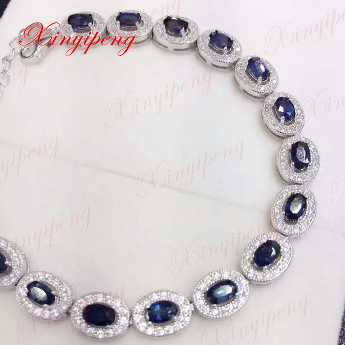 925 sterling silver with 100% natural sapphire bracelet women with Luxury and generous A wedding gift