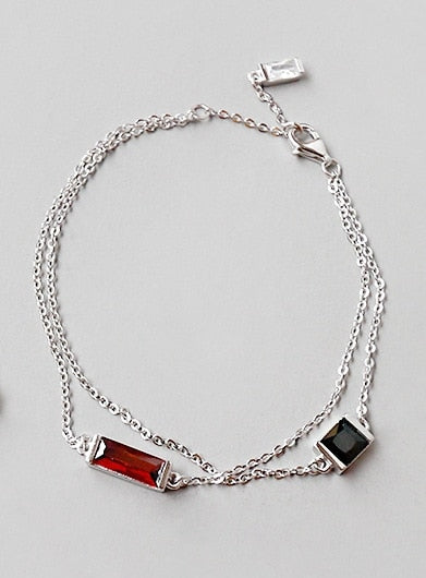 925 sterling silver zircon double layer bracelets silver wild three color suqare zircon bracelet for women zircon jewelry gift