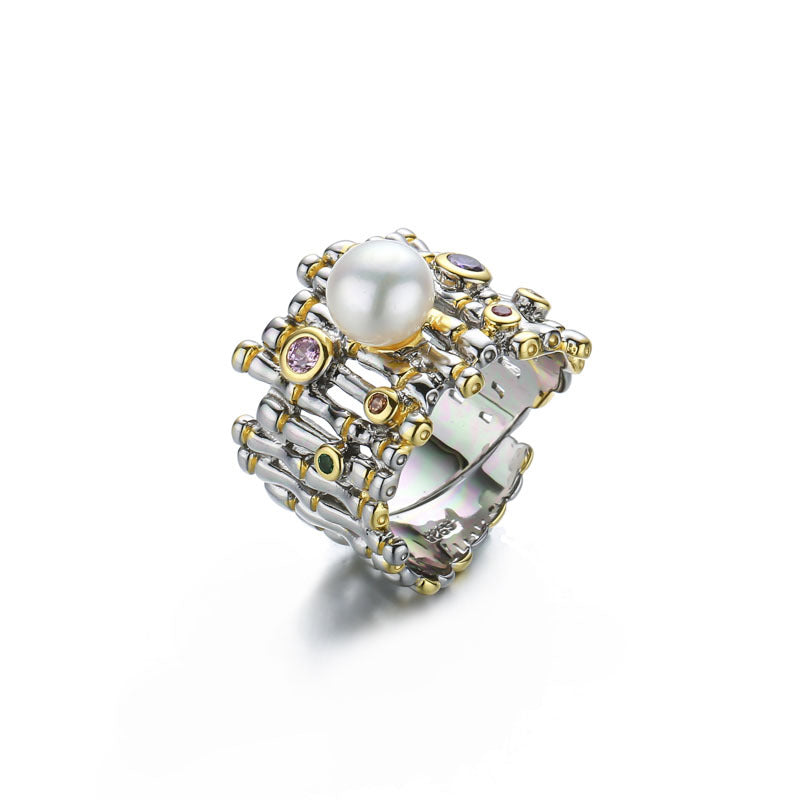 925 sterling silver zircon pearl rings gold adjustable natural Baroque pearl wave rings for women 925 jewelry gift