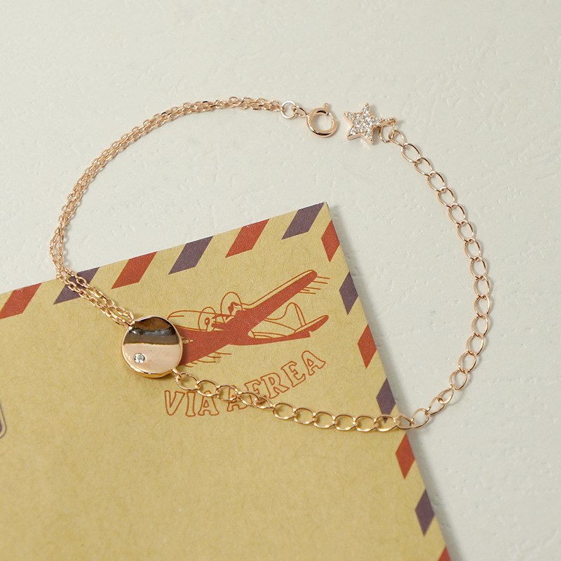 925 sterling silver zircon round card double layer star bracelets simple star tail chain fashion design wild women bracelets