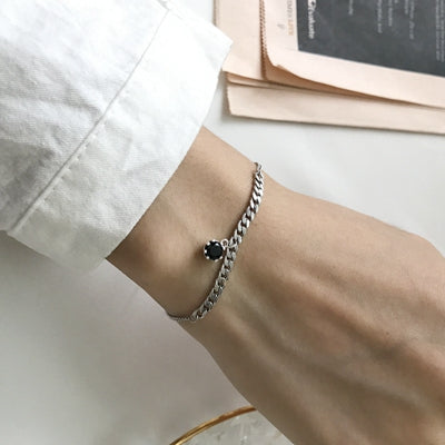 925 sterling silver zircon vintage bracelets silver rude chain black zircon charms bracelets for women girl silver 925 jewelry