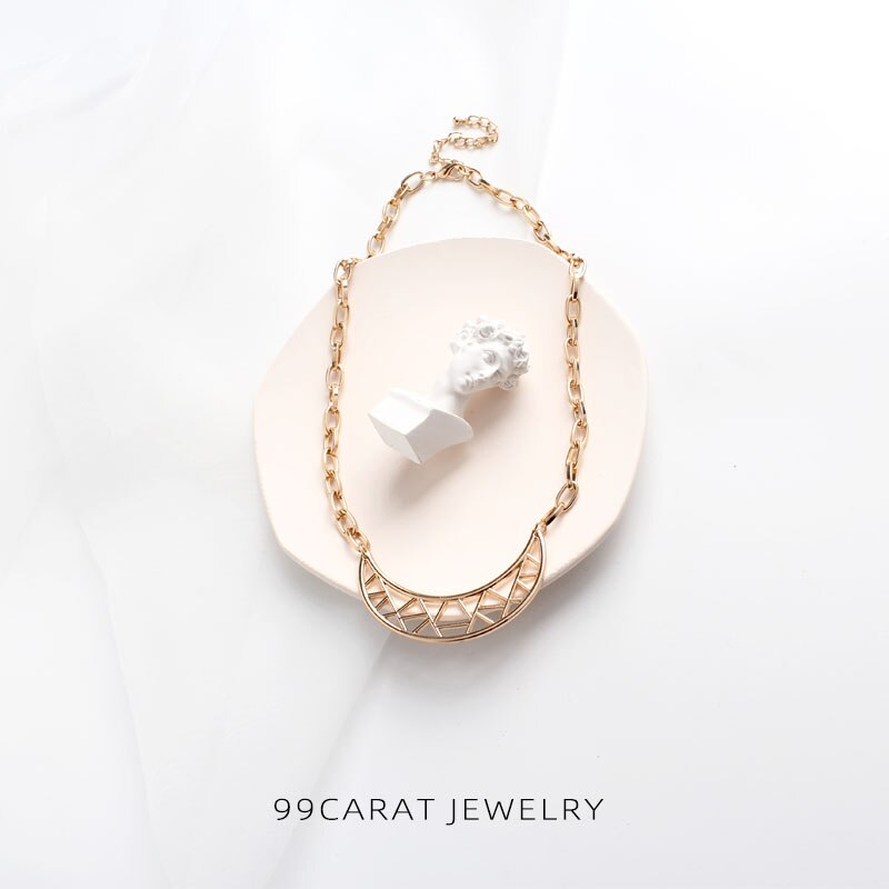 99 carat gold punk style European and American jewelry metal exaggerated Necklace geometric hollow out design co