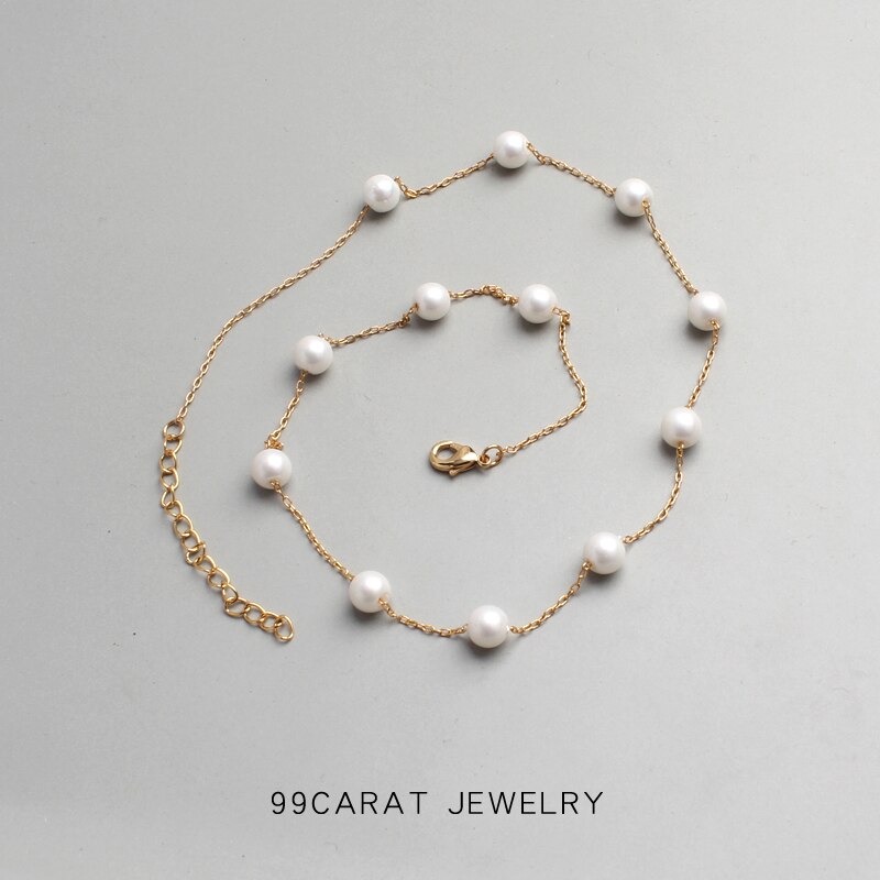 99 carat small fresh temperament clean imitation pearl 18K Gold clavicle chain simple commuter Necklace female vv