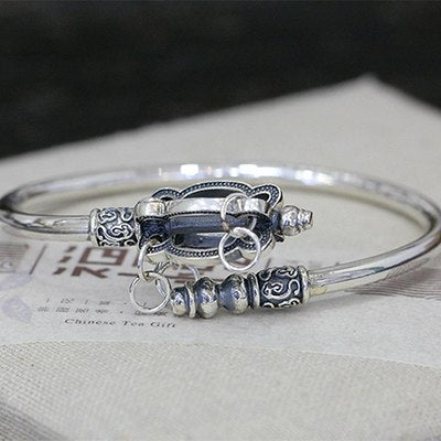 990 Sterling Silver Chinese Style Classic Movie Weapon Buddhist Bangle Handmade Unique Bracelet Men Women Ethnic Jewelry Gift