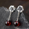 990 Sterling Silver Jewelry Natural Stone Flowers Drop Earrings For Women With Yellow Chalcedony And Red Garnet