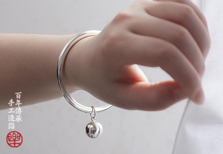 999 sterling silver bracelet children's Sen simple simple smooth closed palace bell solid