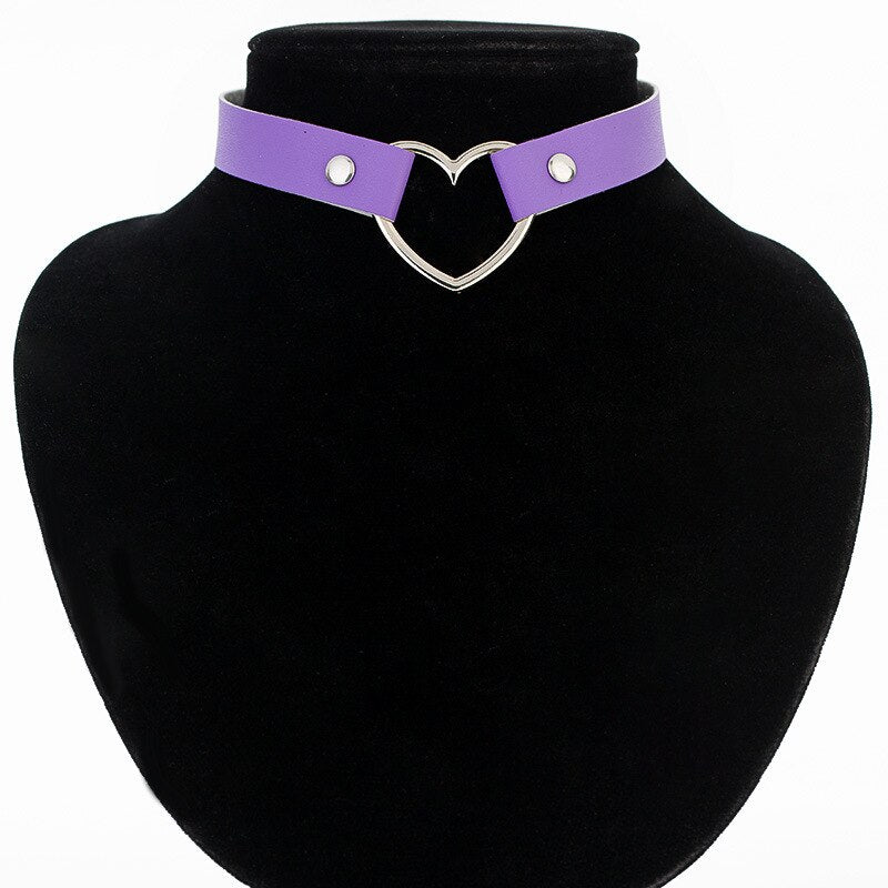 9Color Punk Leather Chokers Necklaces Women Party Heart Shape Pendant Necklace Female Collar Jewelry
