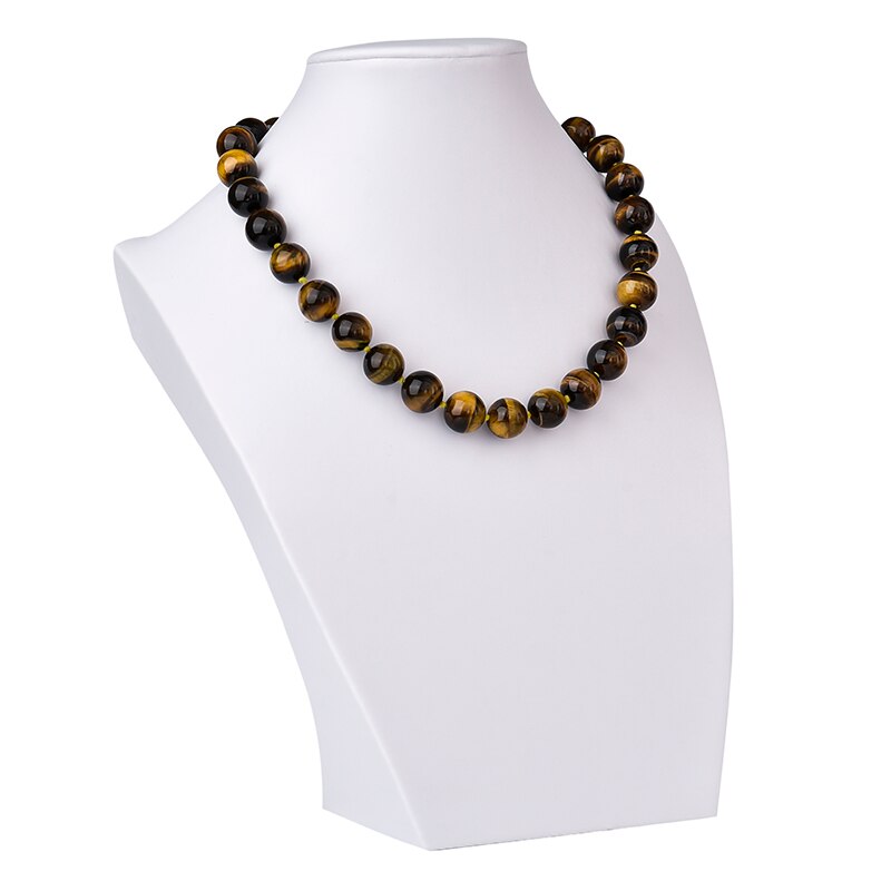 A+ Vintage Men Jewelry Beaded Choker Nature Tiger Eye Stone Beads collares Chain Necklace Men 6-14mm Strand Necklace