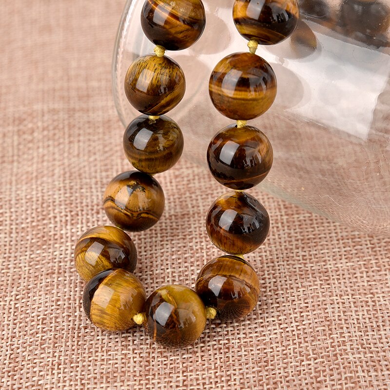 A+ Vintage Men Jewelry Beaded Choker Nature Tiger Eye Stone Beads collares Chain Necklace Men 6-14mm Strand Necklace