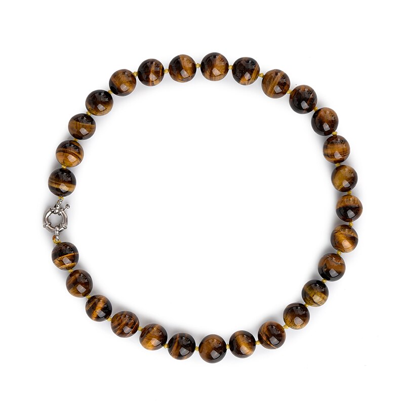 A+ Vintage Men Jewelry Beaded Choker Nature Tiger Eye Stone Beads collares Chain Necklace Men 6-14mm Strand Necklace