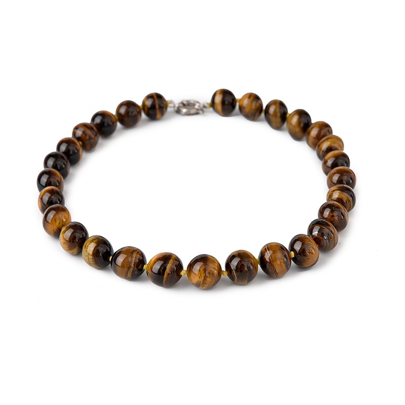 A+ Vintage Men Jewelry Beaded Choker Nature Tiger Eye Stone Beads collares Chain Necklace Men 6-14mm Strand Necklace