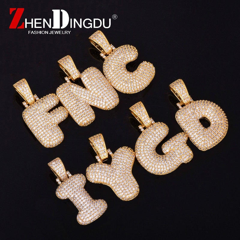 A-Z Custom Name Bubble Letters Necklaces & Pendant Chain For Men Women Gold Silver Color Cubic Zircon  Hop Jewelry Gifts