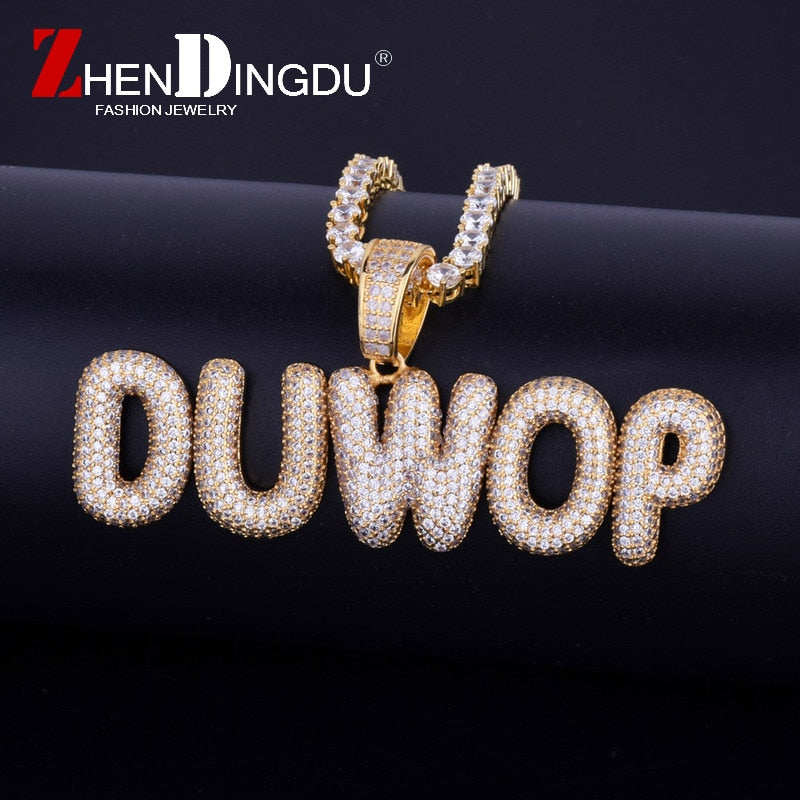 A- Custom Name Small Bubble Letters Necklaces & Pendant Charm Men's Zircon Hop Jewelry With 4MM Gold Silver Tennis Chain