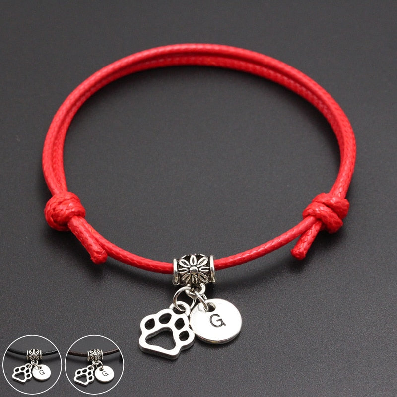 A-Z English Alphabet Dog Paw Print Charm Red Thread String Bracelet Handmade DIY Lucky Rope Bracelet For Women Men Jewelry