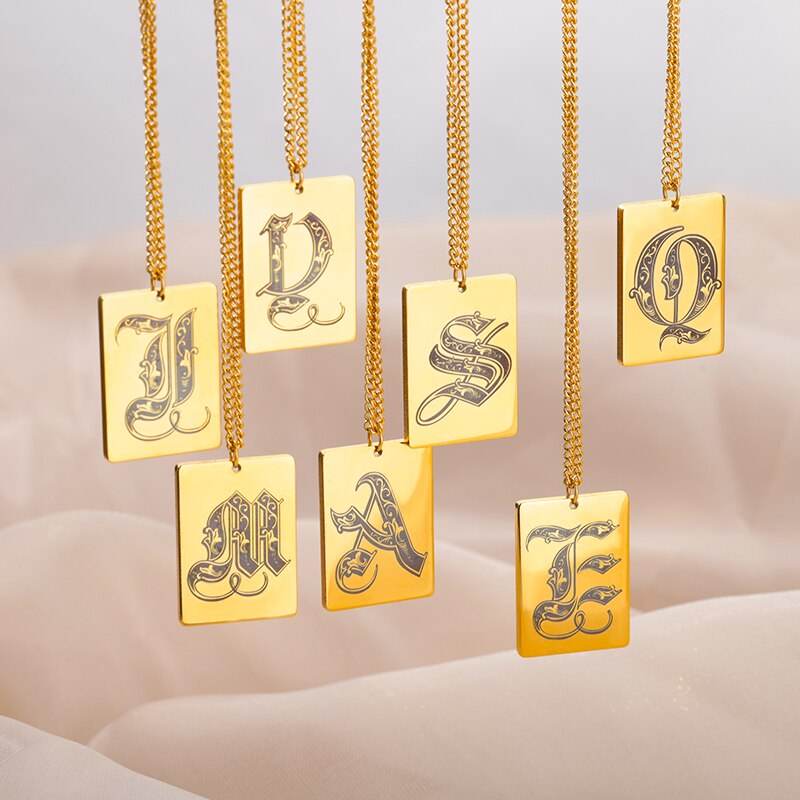 A-Z Initial Letter Necklace for Women Stainless Steel Gold Color Pendant Necklaces 2023 Trend Choker Goth Aesthetic Jewerly