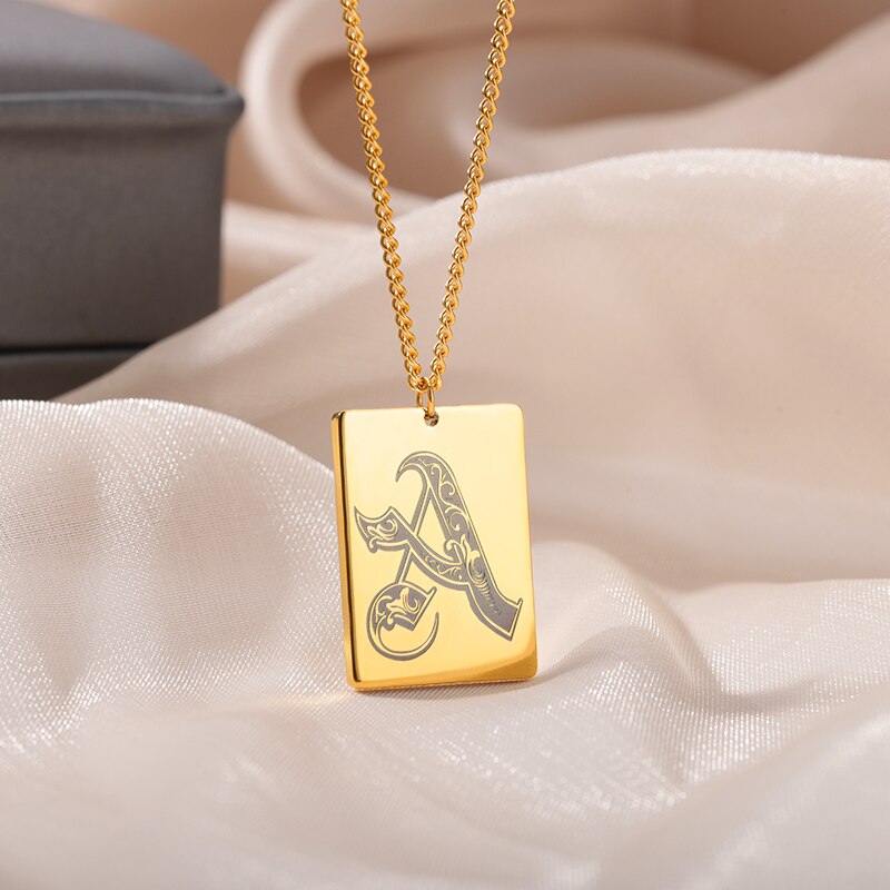 A-Z Initial Letter Necklace for Women Stainless Steel Gold Color Pendant Necklaces 2023 Trend Choker Goth Aesthetic Jewerly