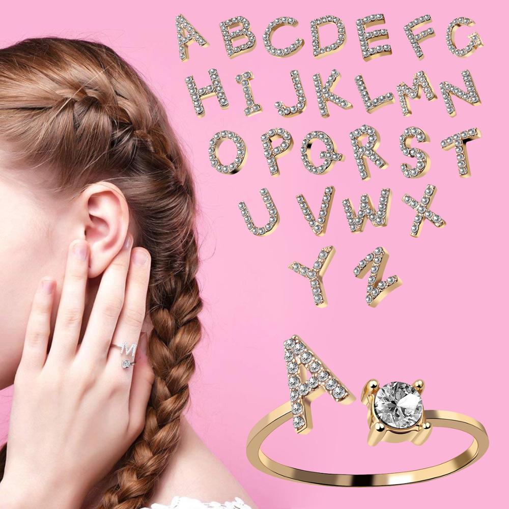 A-Z Letter Gold Color Metal Adjustable Opening Ring Initials Name Alphabet Female Creative Finger Rings Trendy Party Jewelry