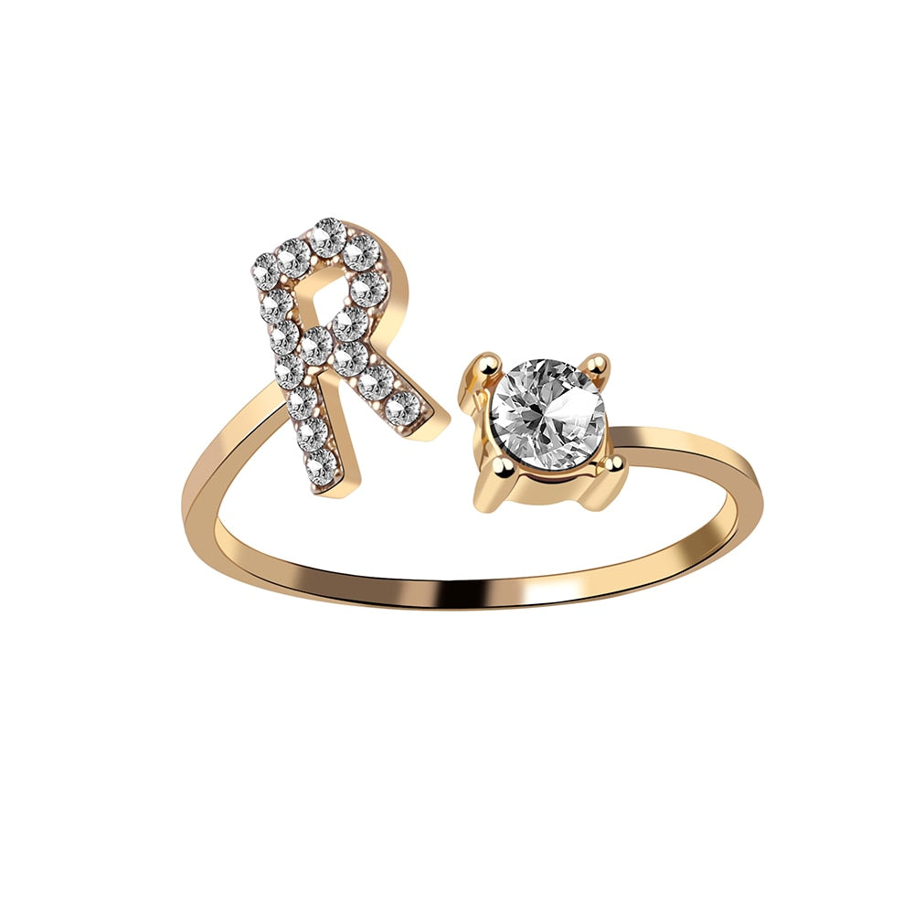 White Gold Diamond Initial R Ring