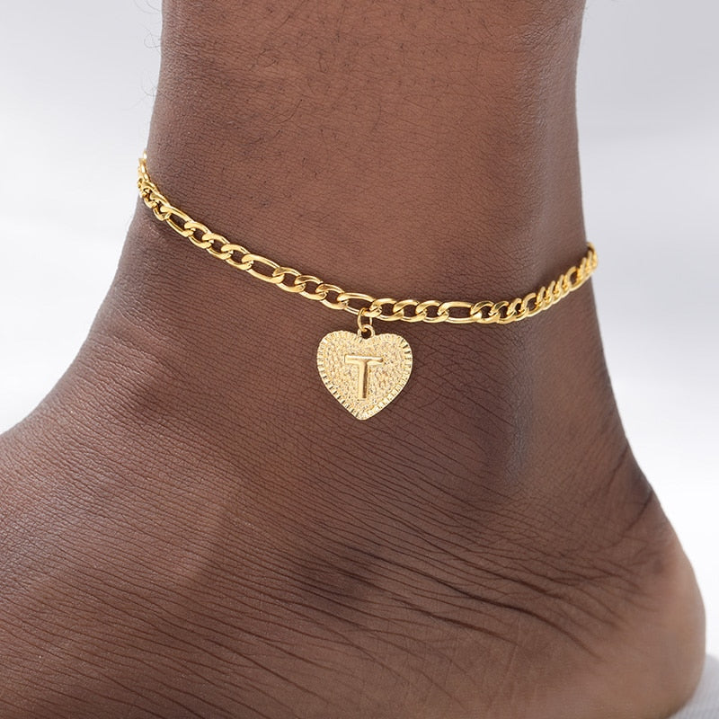A-Z Letter Initial ankle bracelet Stainless Steel Heart Gold Anklets for women Boho Jewelry Leg Chain Anklet Beach Accessories