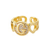 A-Z Letter Zircon Rings For Women Open Adjustable Stainless Steel Heart Initial Ring Couple Wedding Aesthetic Jewelry anillos