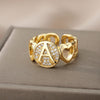 A-Z Letter Zircon Rings For Women Open Adjustable Stainless Steel Heart Initial Ring Couple Wedding Aesthetic Jewelry anillos
